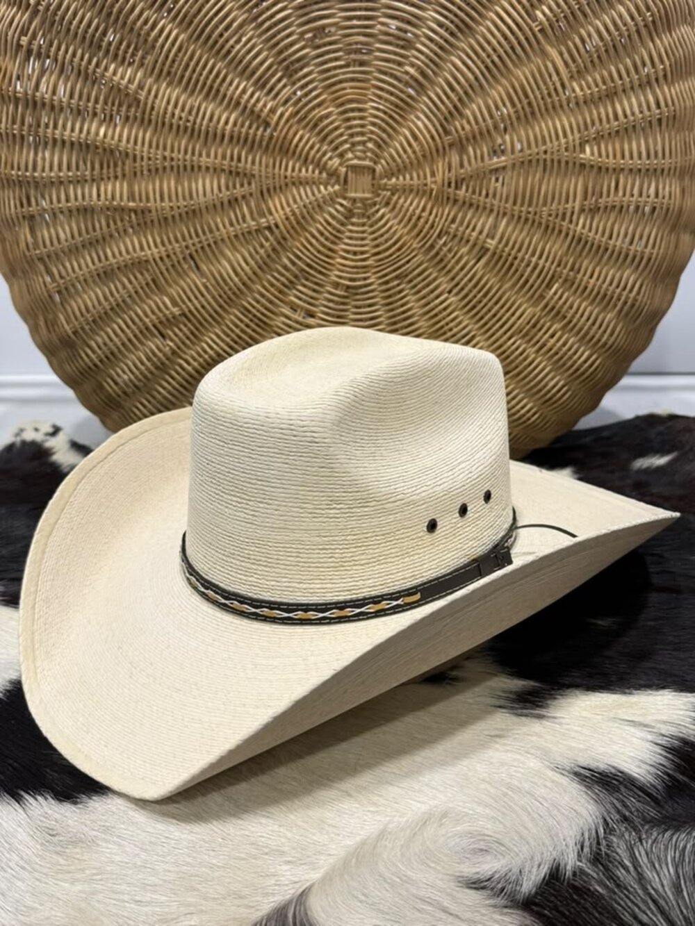 Stetson Square Palm Leaf Cowboy Hat Brick Crown 7 1/2